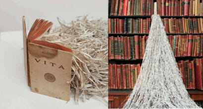 Taglia i vecchi libri e li trasforma in sculture sospese: l'artista che ridà 