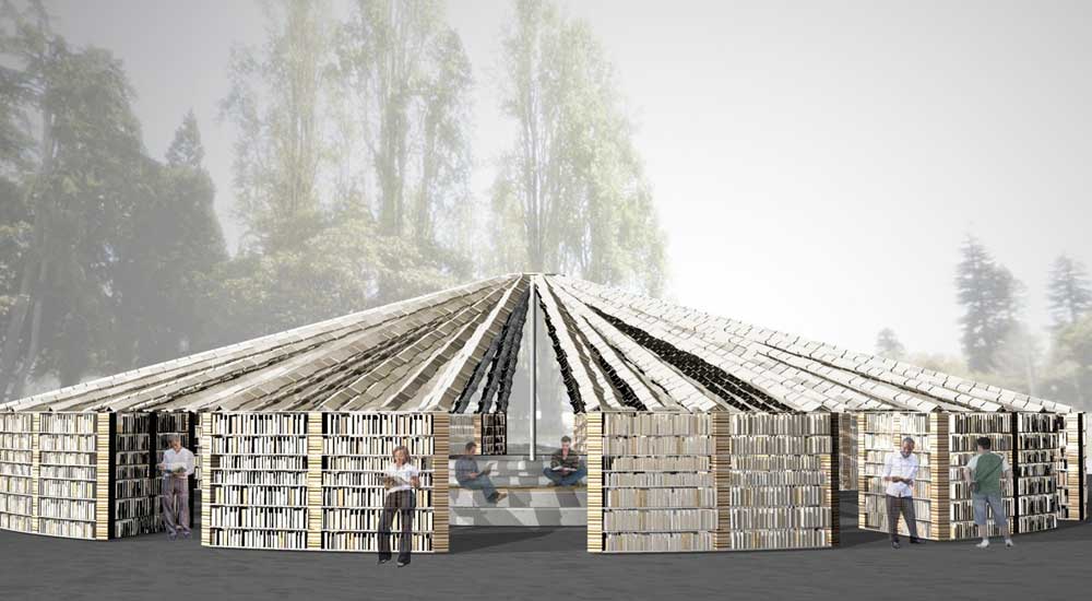 Libro : mattone = biblioteca : casa… La proporzione che spiega l’edificio fatto da 50mila libri