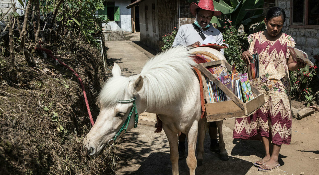 La storia del cavallo che consegna i libri ai bambini dei villaggi poveri