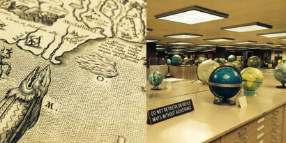 Mappe e mappamondi antichissimi nella biblioteca 