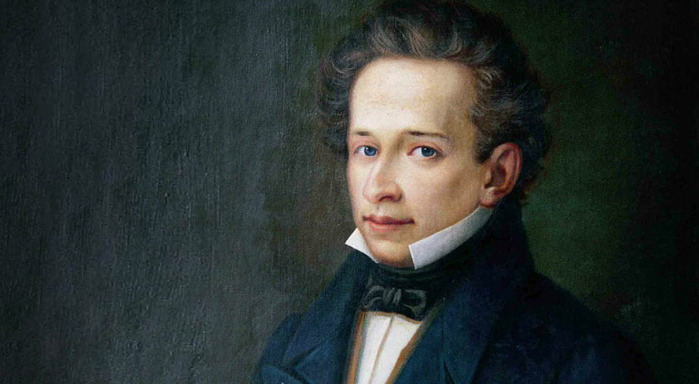 Lo scrittore Giacomo Leopardi (1798-1837) nel celebre ritratto di S.. Ferrazzi