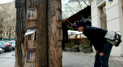 Gli alberi in giro per la città diventano biblioteche per il bookcrossing