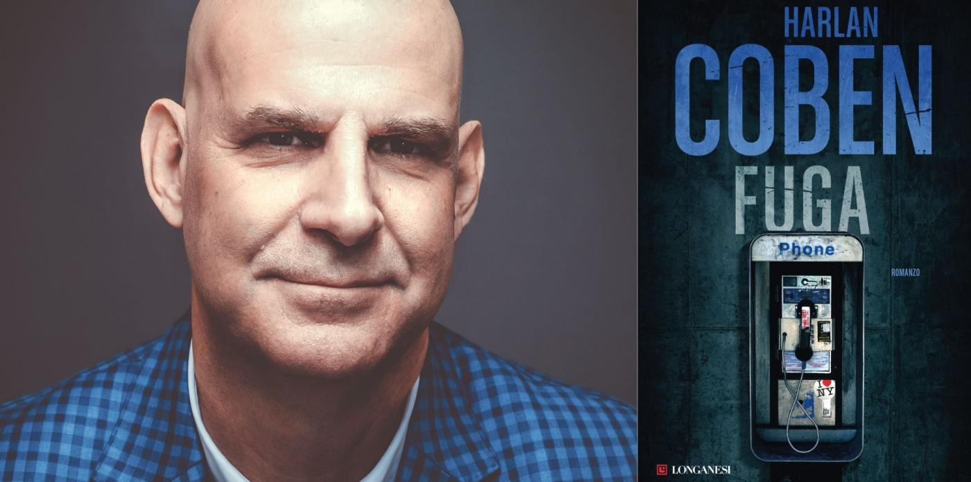 Primo piano dell'autore Harlan Coben e copertina del suo libro Fuga