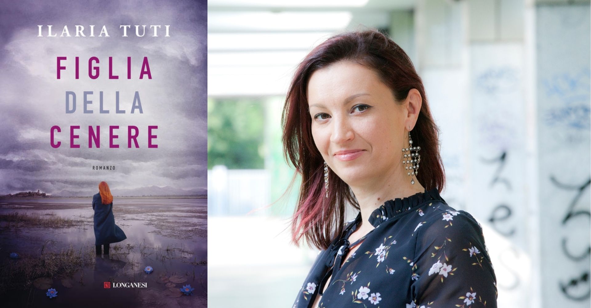 Copertina del libro Figlia della cenere e foto dell'autrice del libro, Ilaria Tuti