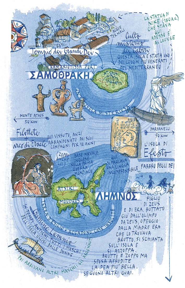 Illustrazione raffigurante le isole di Lemmo e di Samotracia