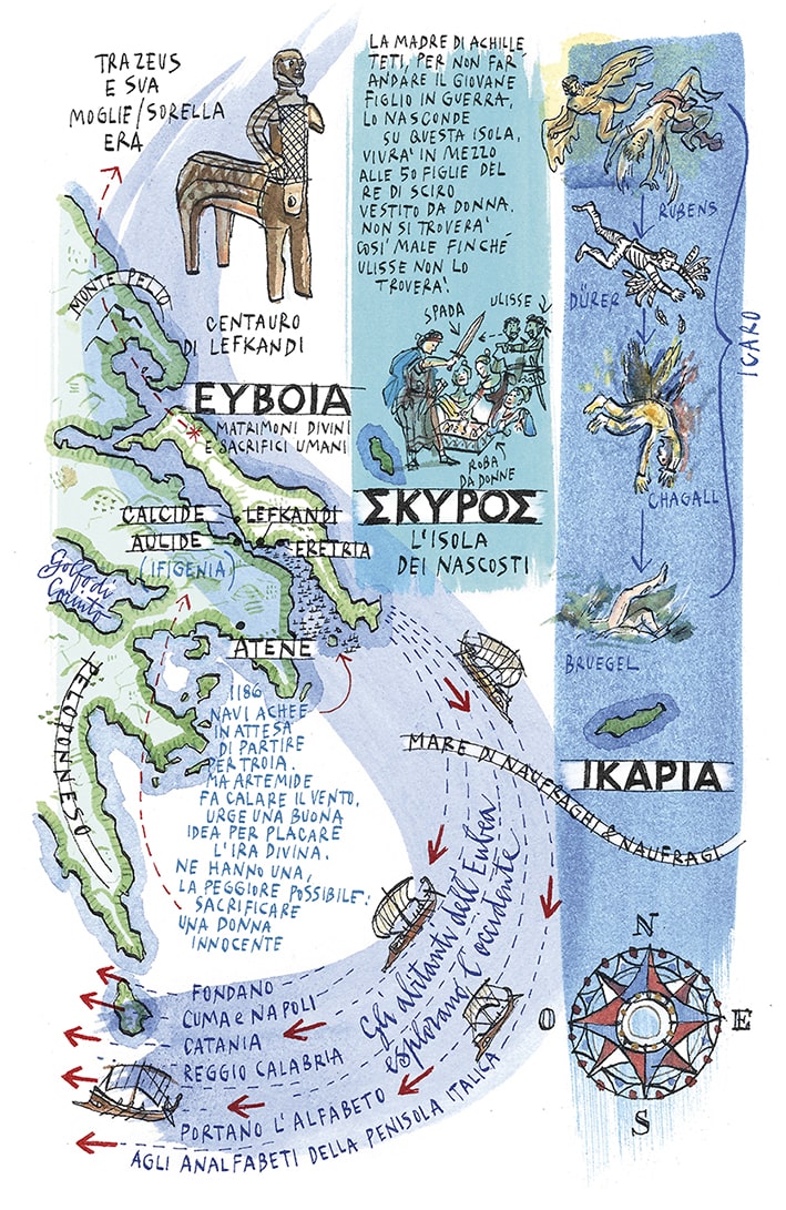 Illustrazione raffigurante le isole di Eubera, Schiro e Ikaria