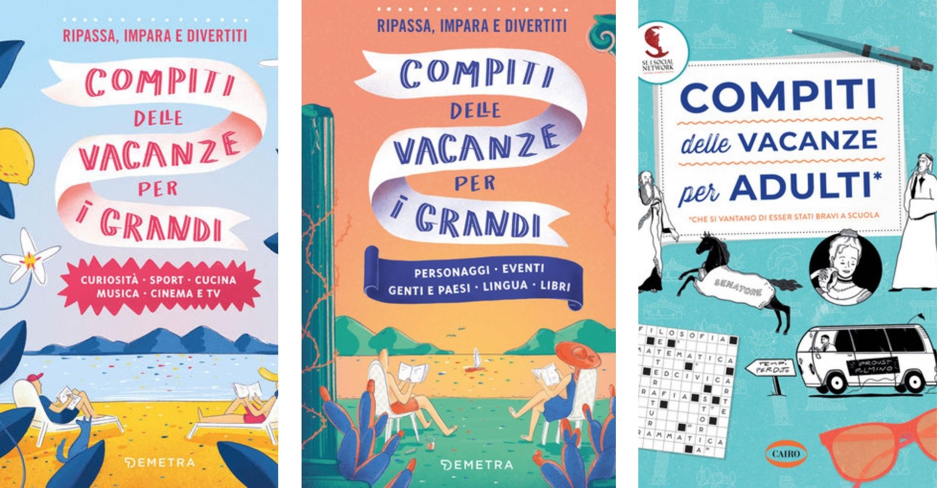 Copertine dei libri Compiti delle vacanze per i grandi e Compiti per le vacanze per adulti