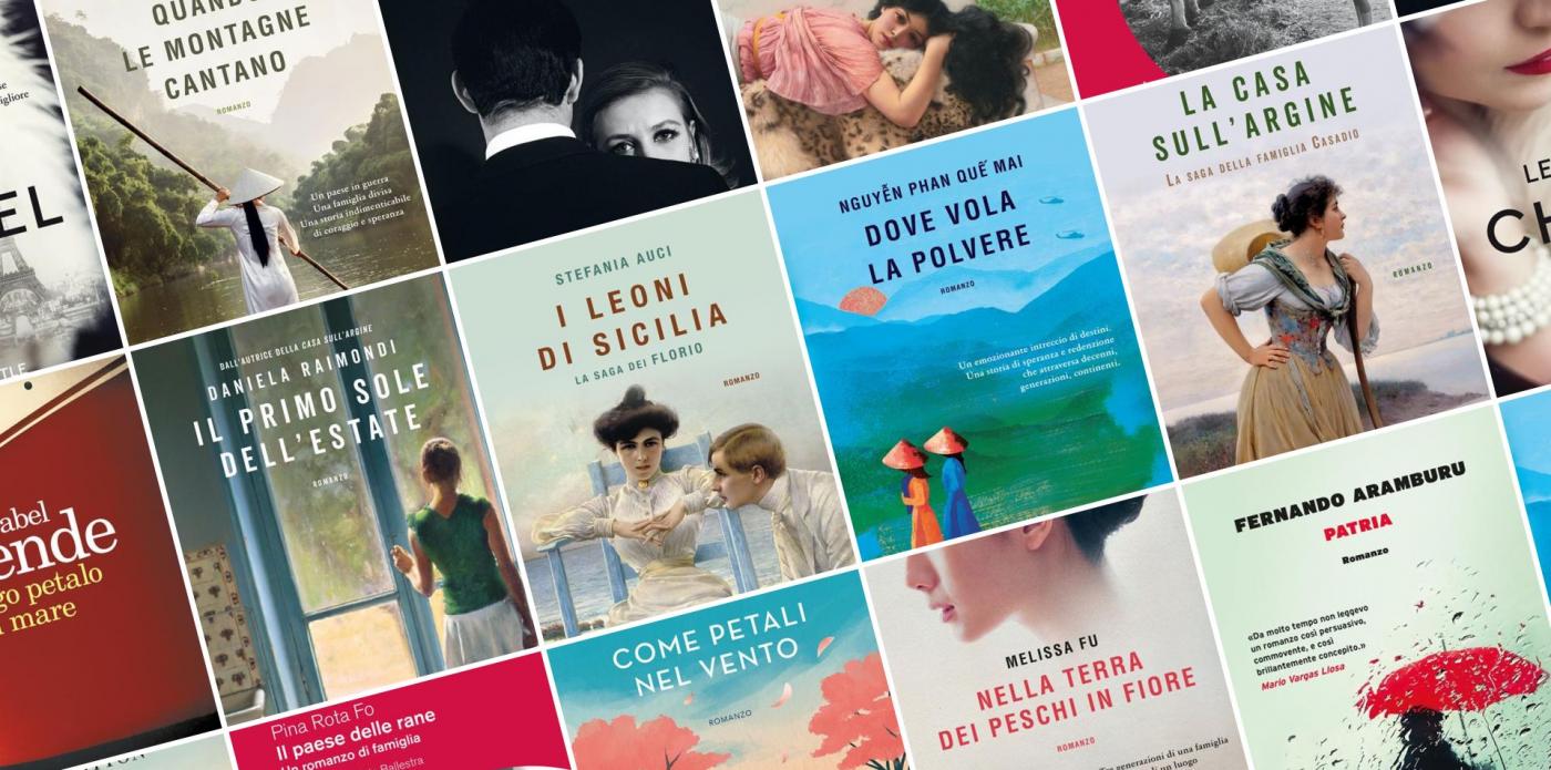 Un collage di copertine dedicate ad alcune delle saghe familiari edite in Italia negli ultimi anni