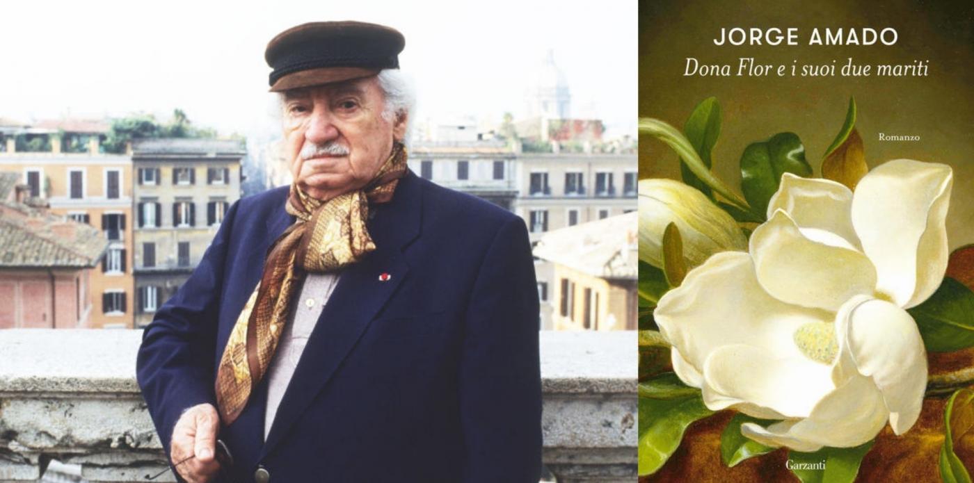 Jorge Amado e la copertina del libro dona flor e i suoi due mariti