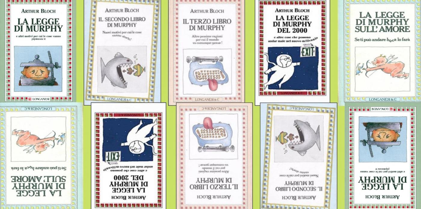 Collage di copertine dei libri pubblicati in Italia sulla legge di Murphy