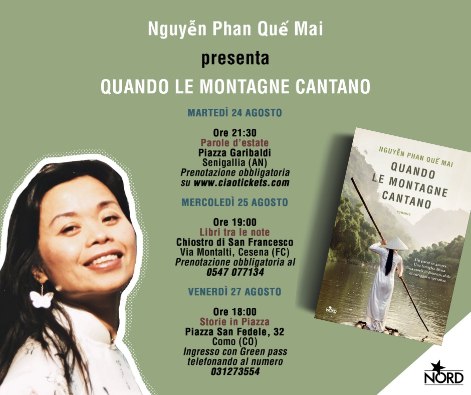 Locandine degli incontri con Nguyễn Phan Quế Mai a Senigallia, Cesena e Como