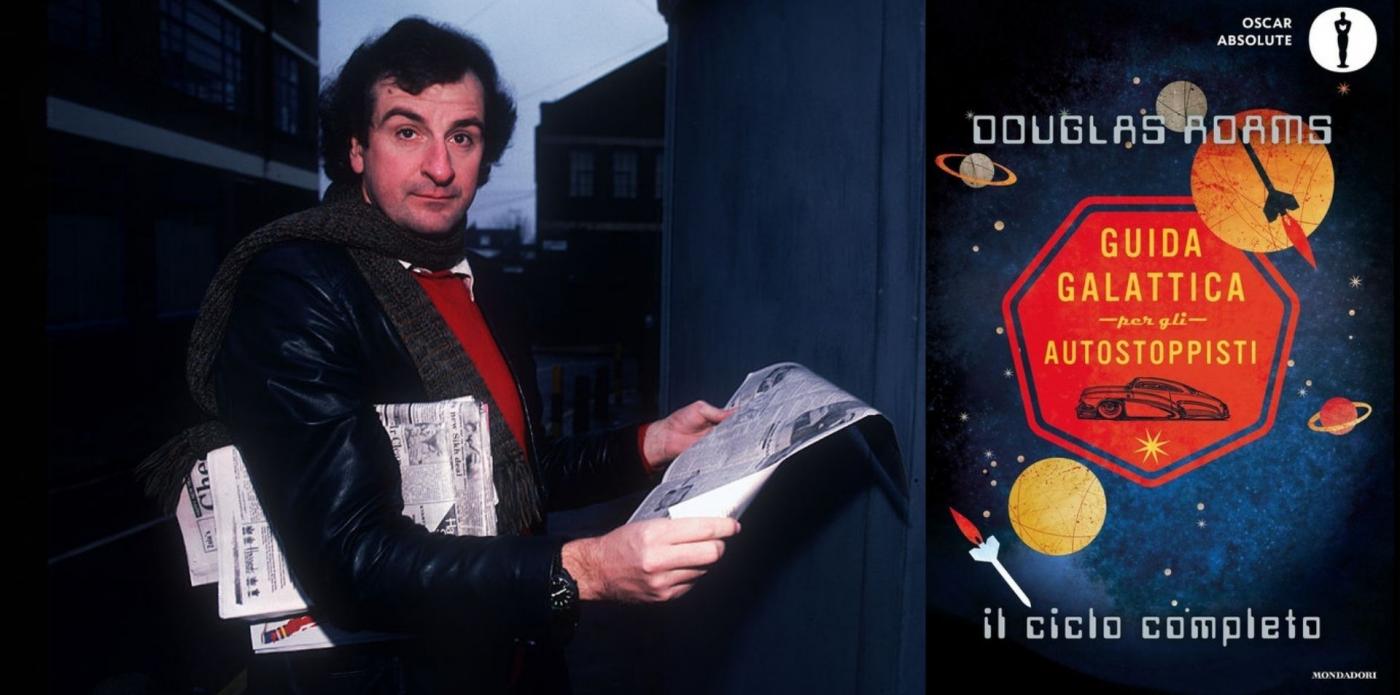 douglas adams e la copertina di guida galattica per gli autostoppisti