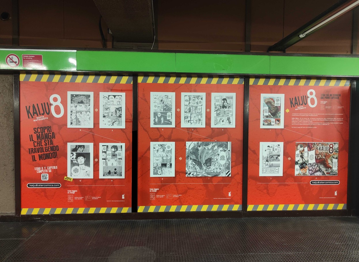 Metropolitana Milano lancio Kaiju No.8 Star Comics