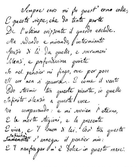 Il secondo manoscritto autografo de "L'infinito" di Leopardi