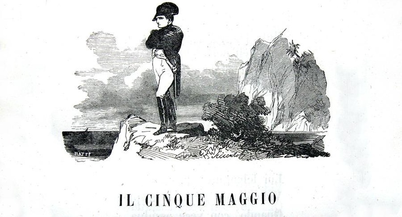 Napoleone a Sant'Elena, in un'incisione che illustra una riedizione dell'ode nel 1881
