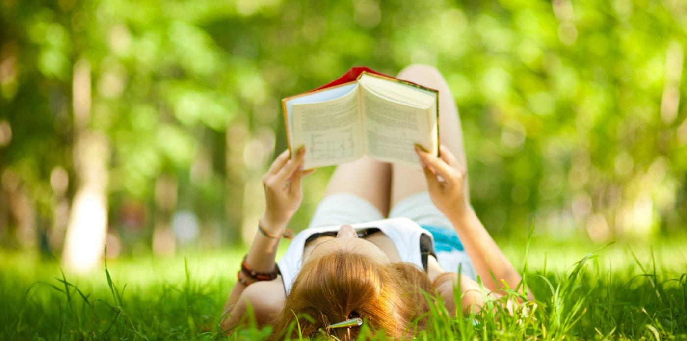 leggere, lettrice, ragazza, lettura, libro, parco, estate