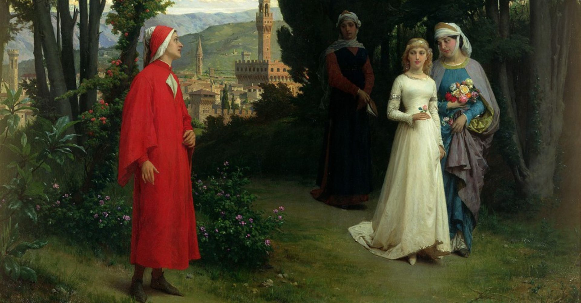 Il quadro Primo incontro di Dante e Beatrice di Raffaele Giannetti