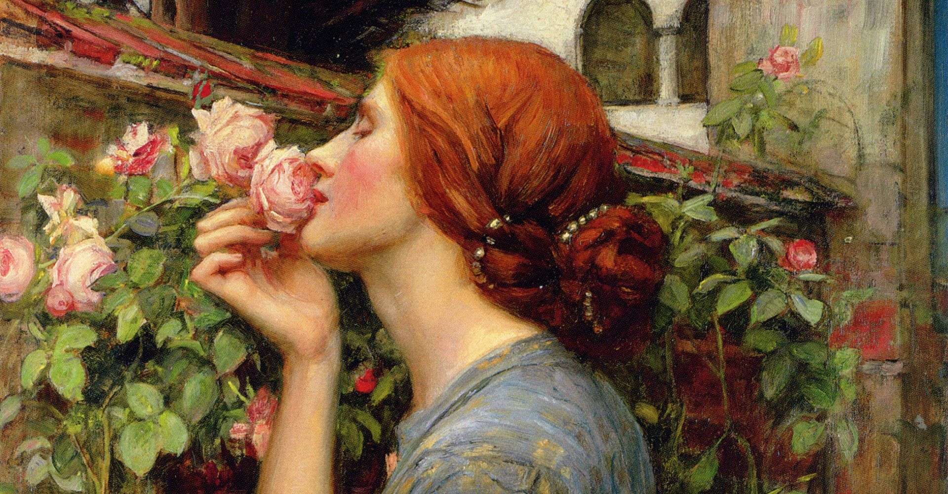 Un dettaglio del quadro "Mia dolce rosa", noto anche come "L'anima della rosa" o "Lo spirito della rosa", di John William Waterhouse