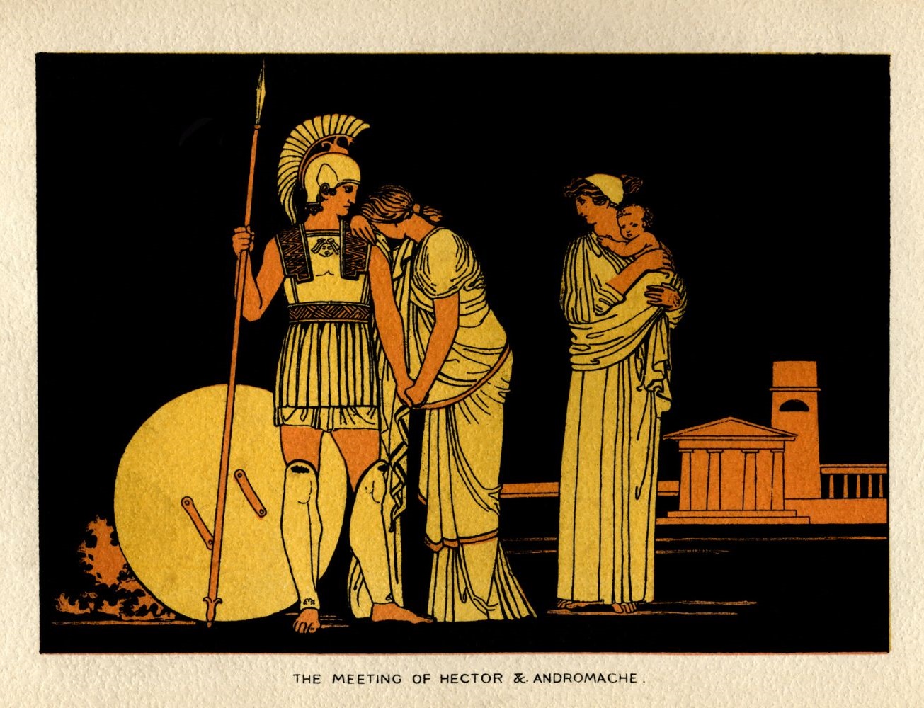 Una rappresentazione dell'ultimo incontro fra Ettore e Andromaca, ripreso in molti libri sulla mitologia greca