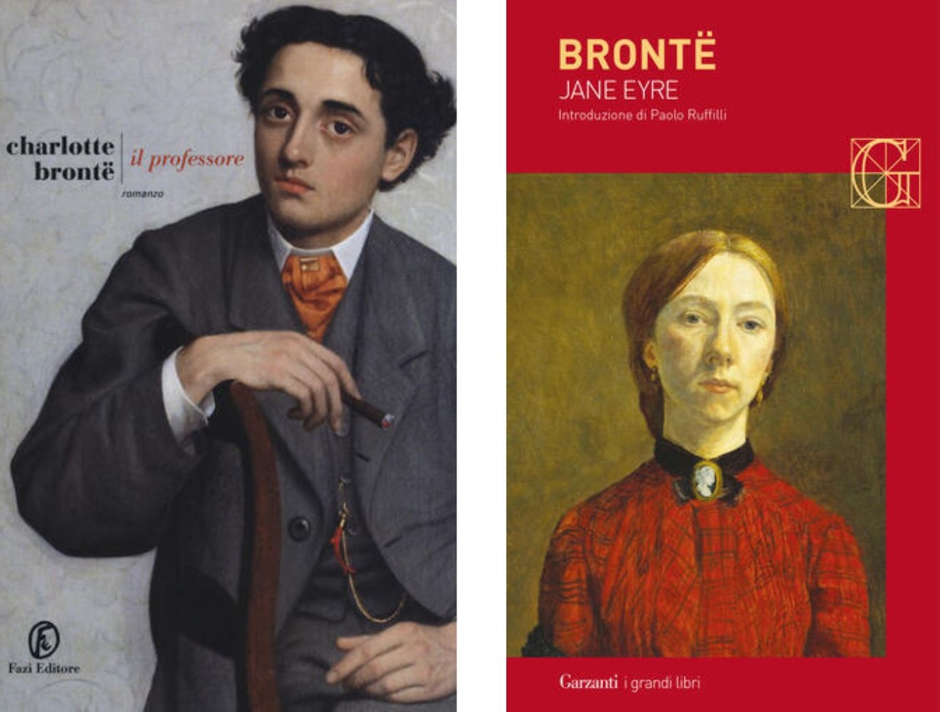 La copertina di due libri di Charlotte Bronte, intitolati Il professore e Jane Eyre