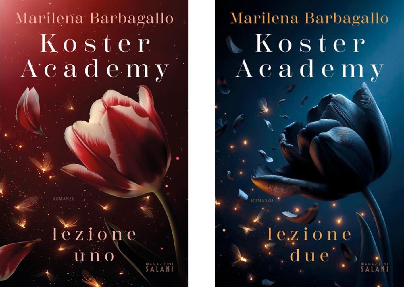 Le copertine dei due volumi della Koster Academy, saga Dark Academia di Marilena Barbagallo