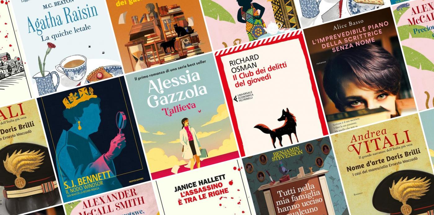 Un collage di copertine di libri appartenenti al genere del cozy crime