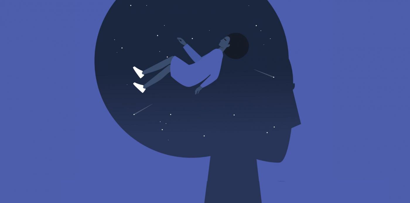 La testa di una persona di profilo, con un'altra persona che naviga sperduta al suo interno, a rappresentare metaforicamente i tratti dell'autofiction