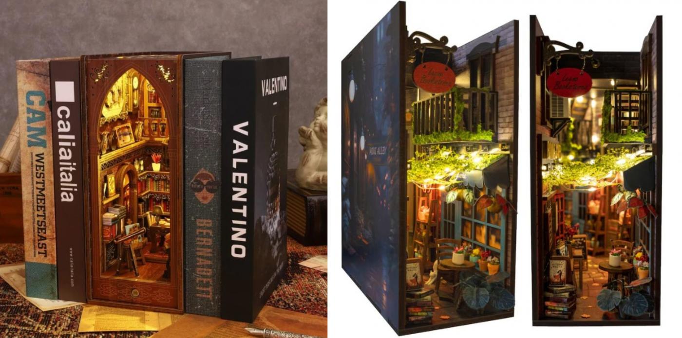 book nook, fermalibri e miniature per decorare la libreria