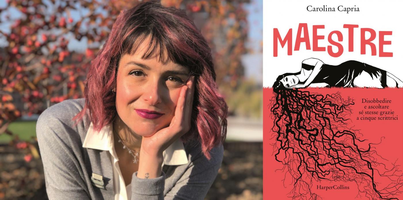 Foto della scrittrice Carolina Capria e copertina del suo nuovo saggio 