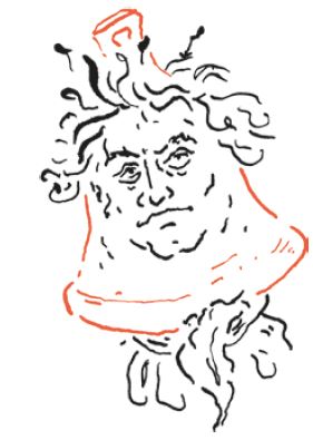 Un'illustrazione di Francesca Arena per il libro "Le parole fanno il solletico", che rappresenta Beethoven circondato da una campana, per indicare che fosse molto sordo