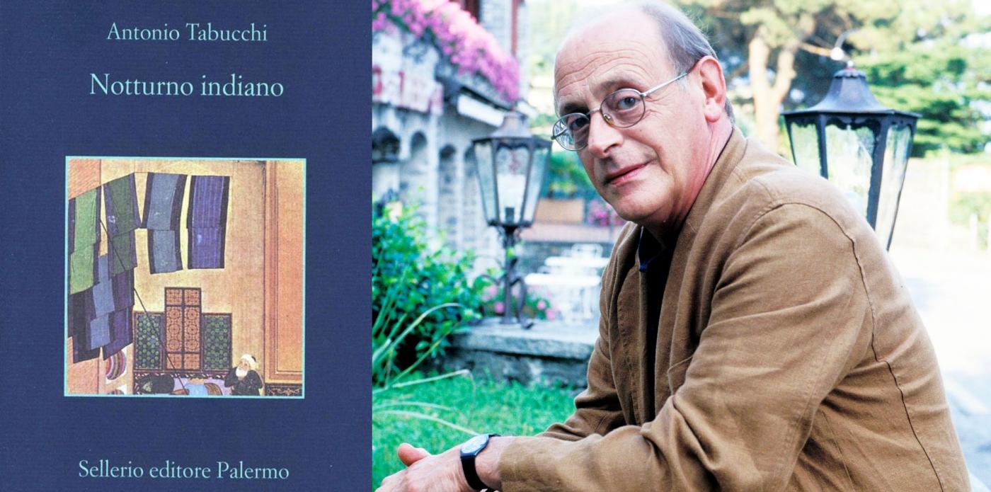 Copertina con Notturno indiano (Sellerio) e Antonio Tabucchi (Getty - agosto 2025)
