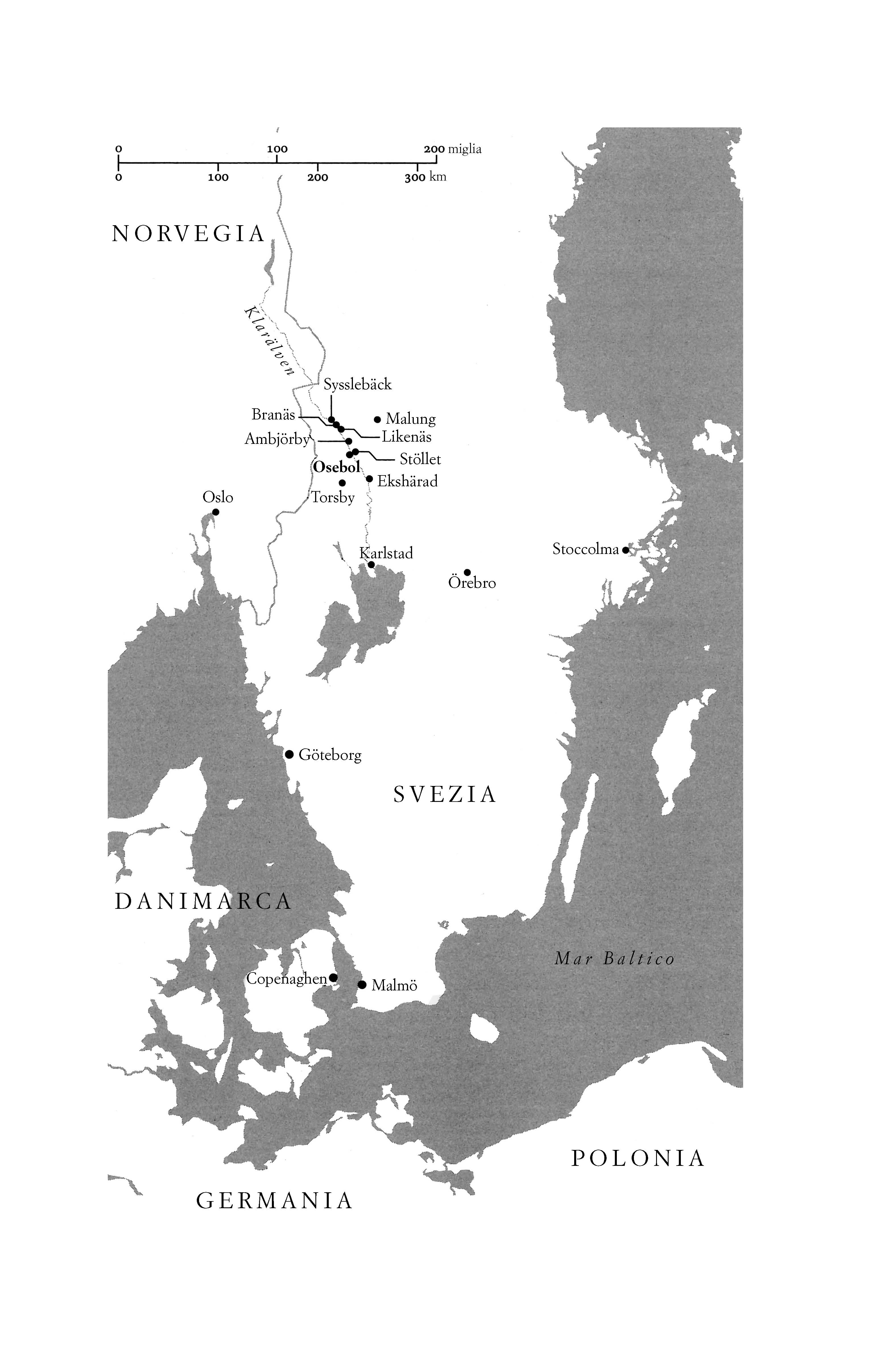 Mappa della Svezia con la città di Osebol