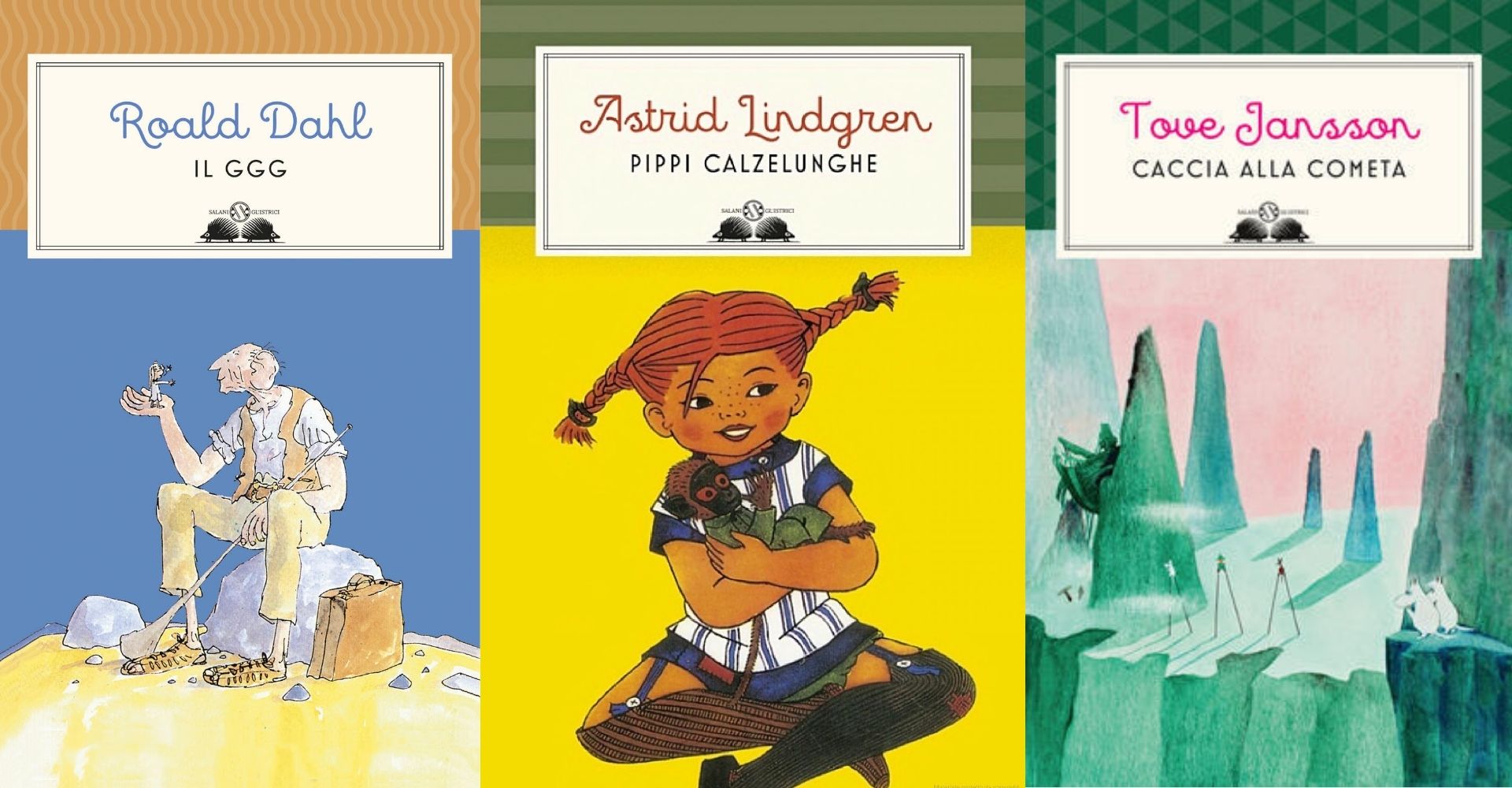 Alcune delle opere curate da Ziliotto: Dahl, Lindgren e Jansson