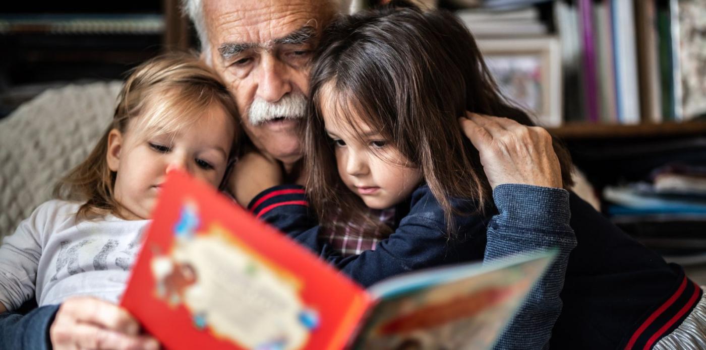 libri, nonno, uomo anziani, bambini, lettura