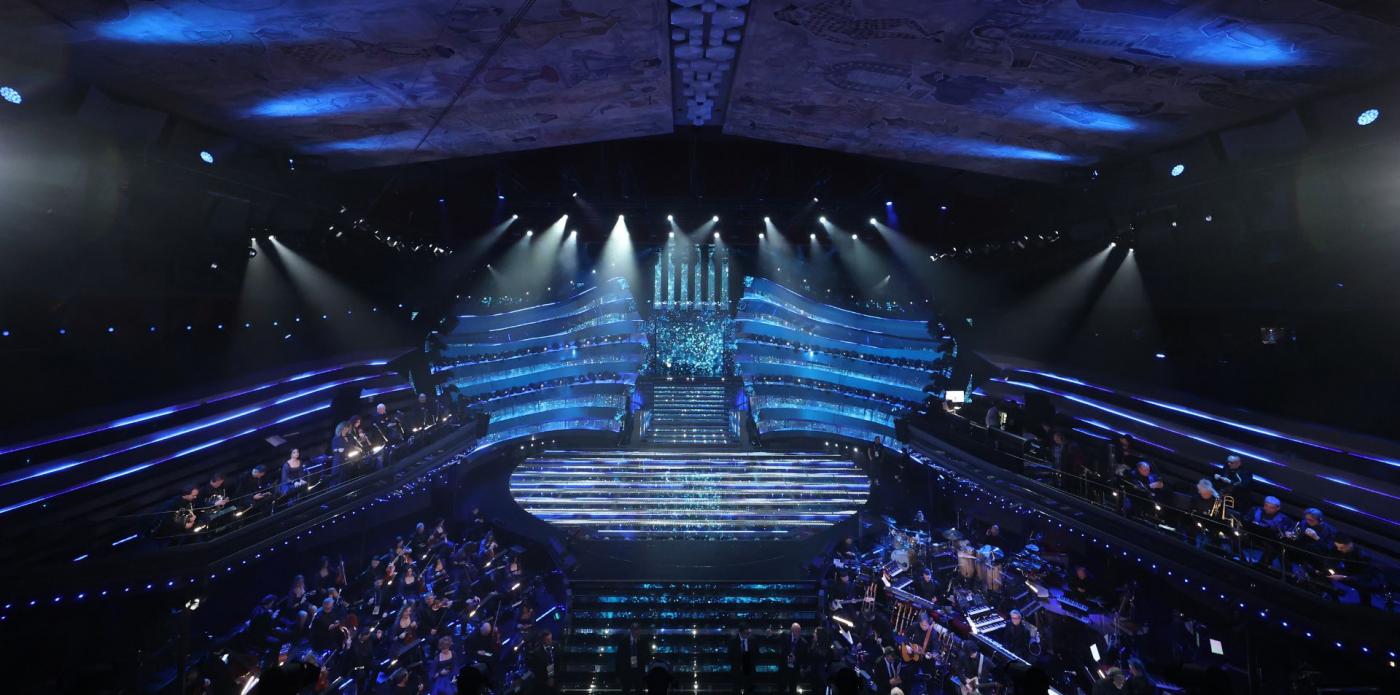 Una veduta dall'alto del Teatro Ariston, in cui come da tradizione si tiene il Festival di Sanremo 2026