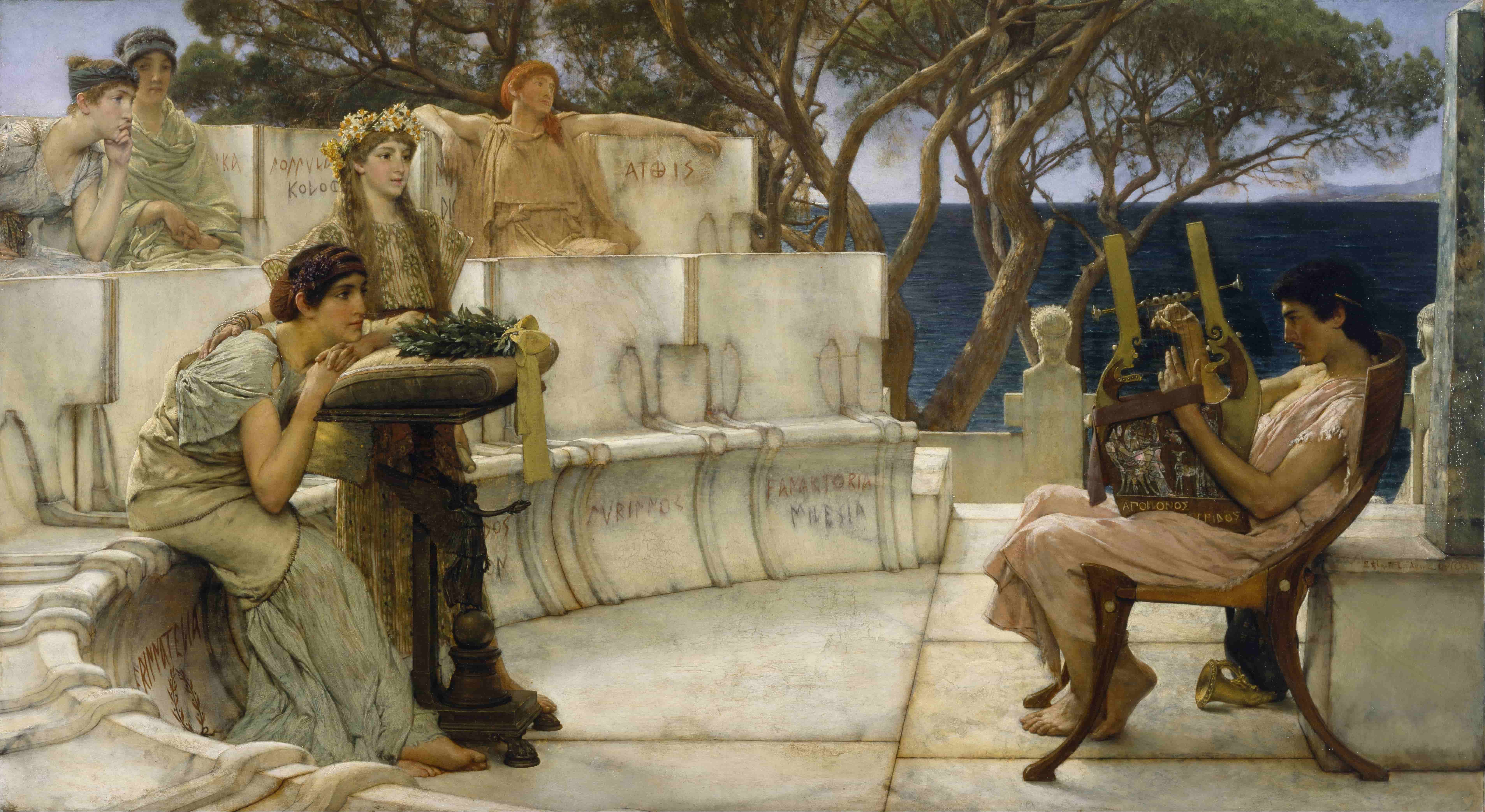 "Saffo e Alceo", Sir Lawrence Alma-Tadema (olio su tavola, 1881, Walters Art Museum di Baltimora)