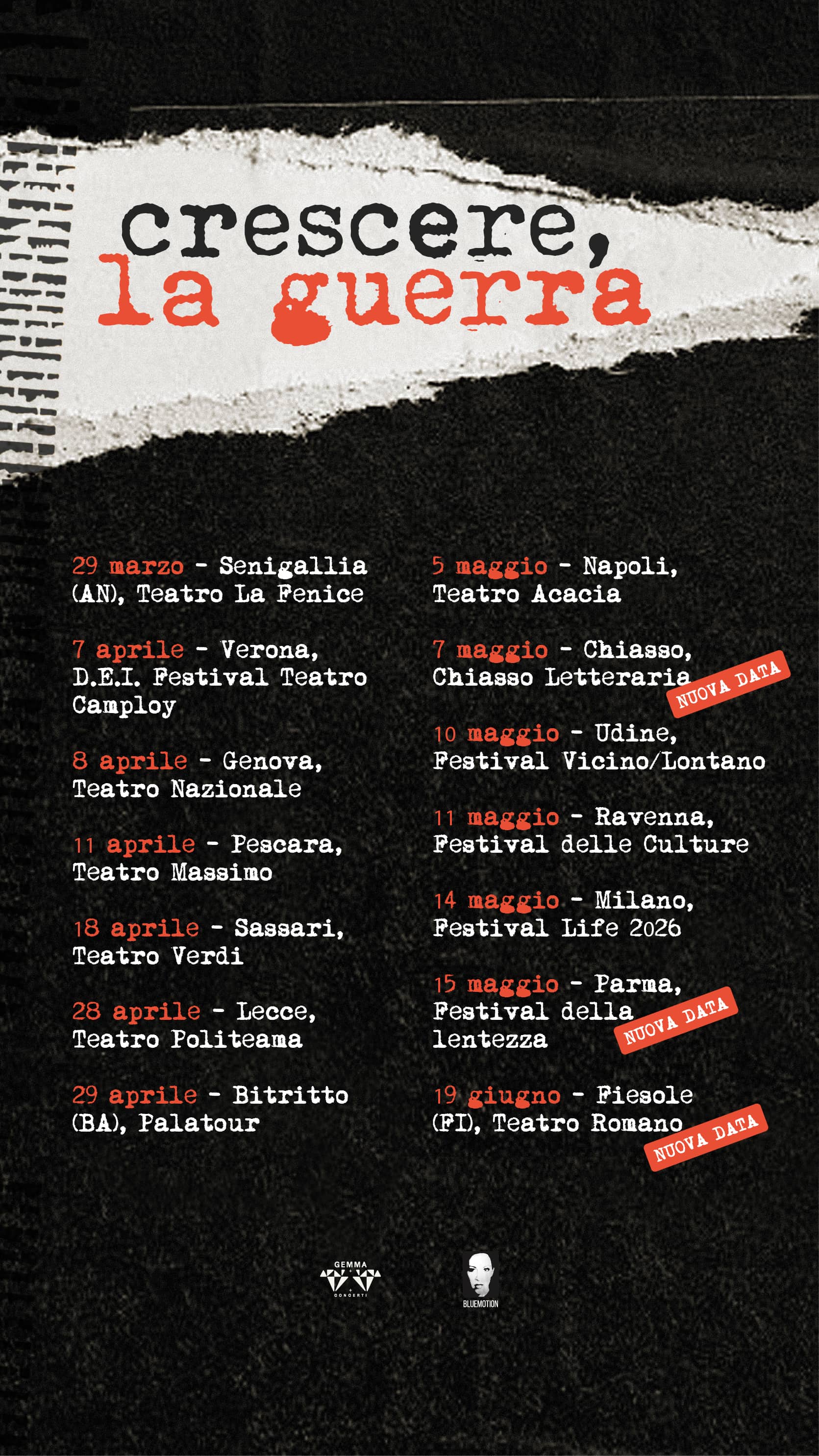 Le date dello spettacolo teatrale "Crescere, la guerra" di Francesca Mannocchi e Rodrigo D'Erasmo