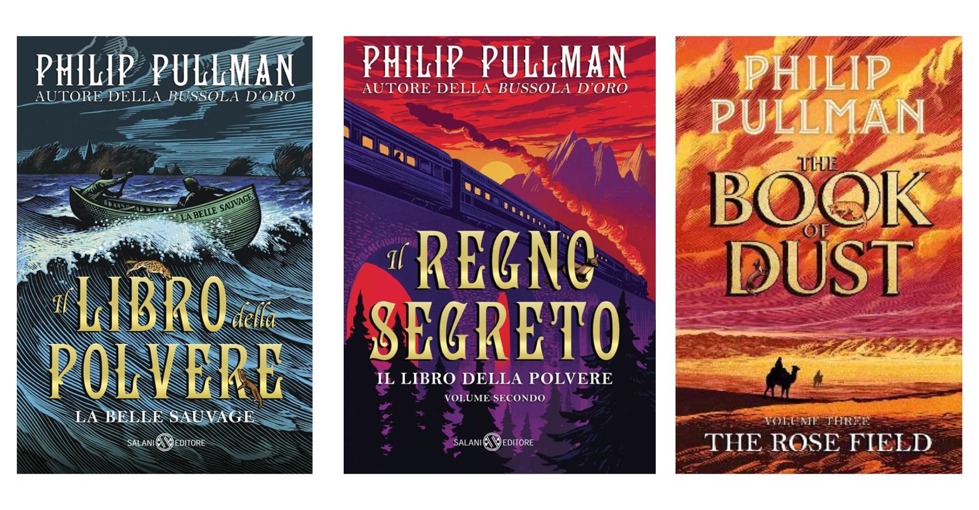 Le coperte della serie fantasy Il libro della Polvere