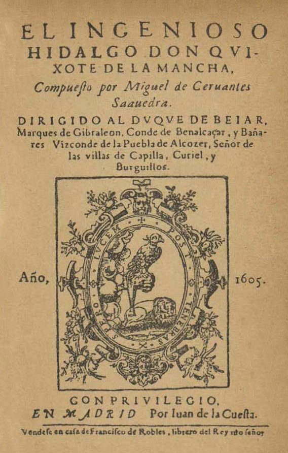 Il frontespizio della prima edizione spagnola del "Don Chisciotte della Mancia" (1605)