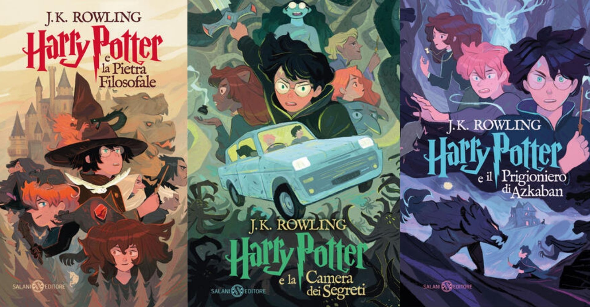 copertine dei primi tre libri Harry Potter