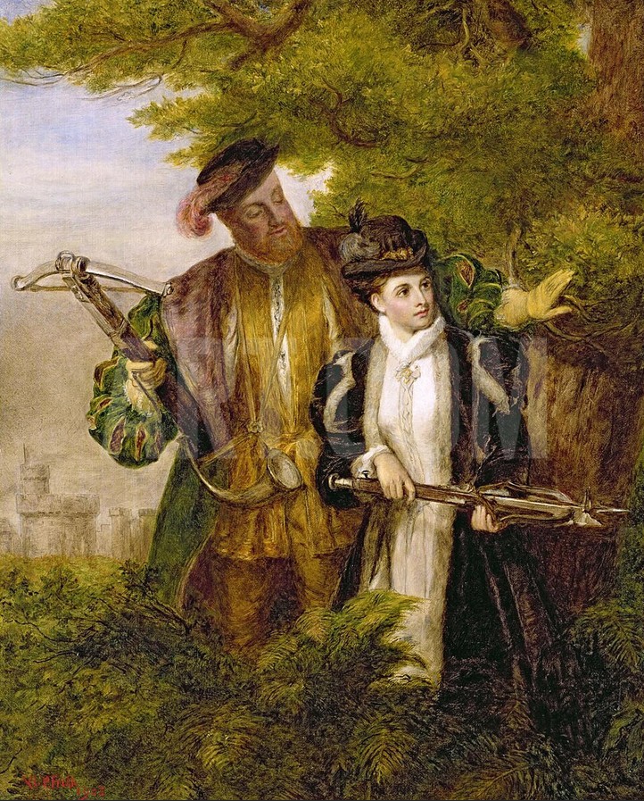 Enrico VIII e Anna Bolena durante la caccia al cervo nella foresta di Windsor