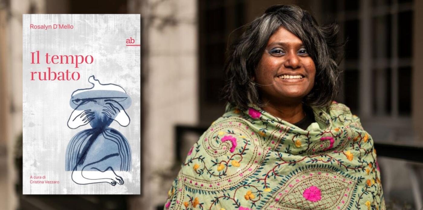 Copertina del libro Il tempo rubato e mezzobusto della sua autrice, Rosalyn D'Mello, nella foto di Armin Huber