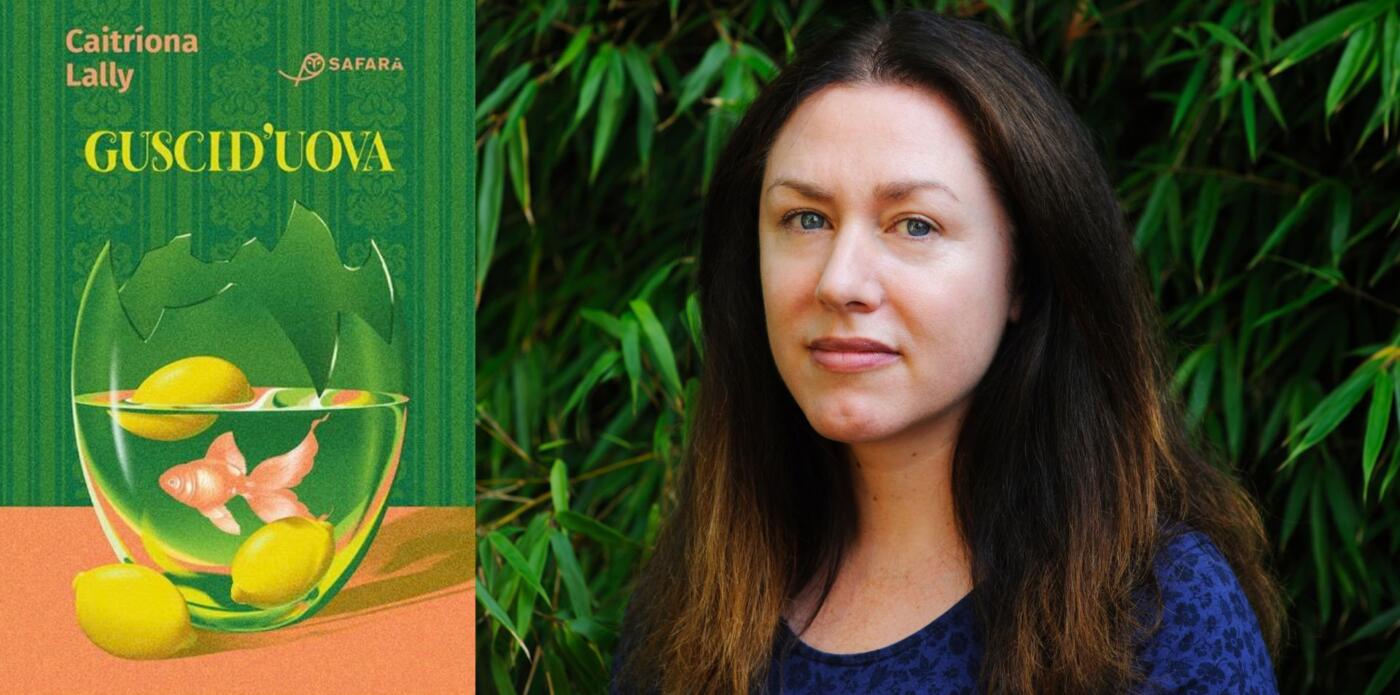 Copertina del libro Gusci d'uova e l'autrice del libro, Caitriona Lally