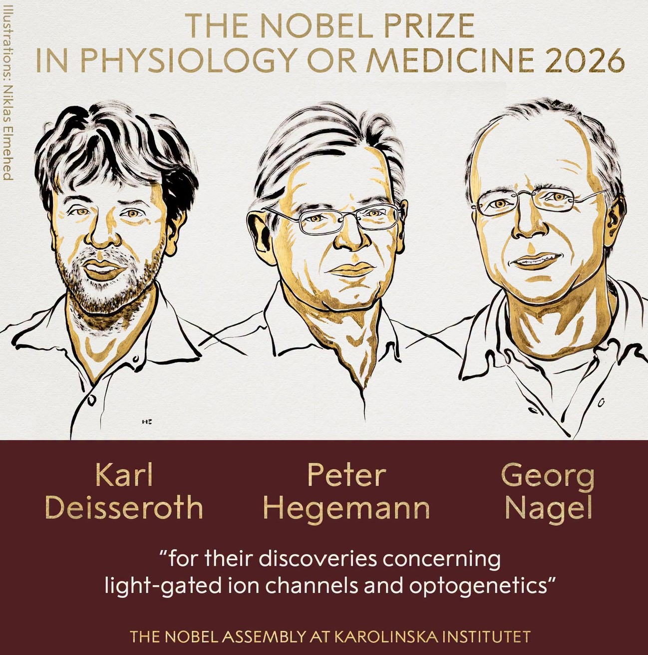 Karl Deisseroth, Peter Hegemann e Georg Nagel Premio Nobel Medicina 2026